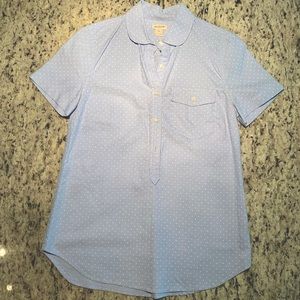 J Crew Blue Polka Dot Short Sleeve Popover